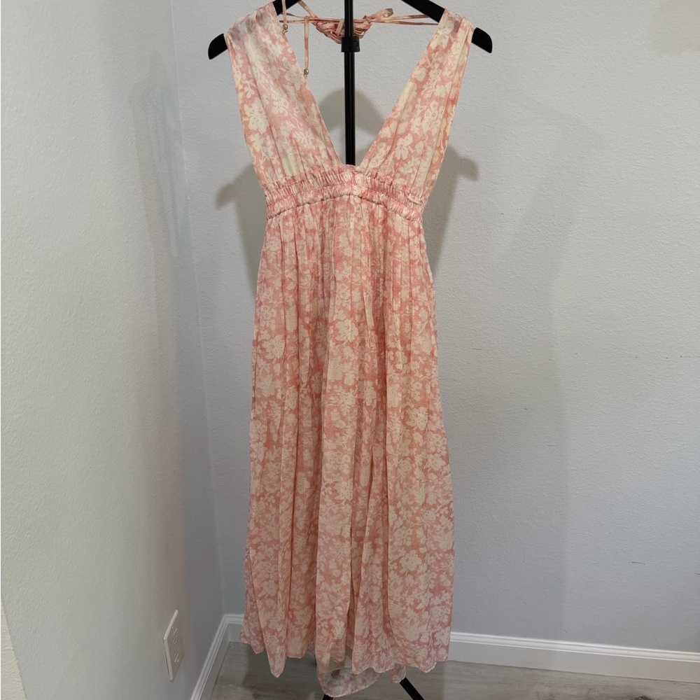 LoveShackFancy Blush Floral Backless Dress